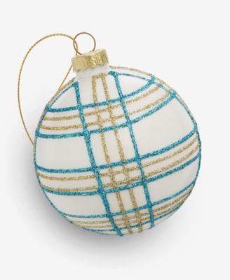 Enchanted Emerald Glass Plaid Ball Ornament, Macy's Exclusive