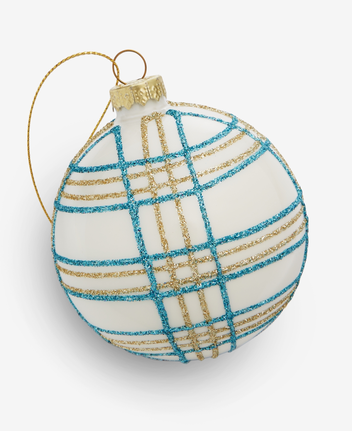 Holiday Lane Enchanted Emerald Glass Plaid Ball Ornament, Macy's Exclusive In Transparent