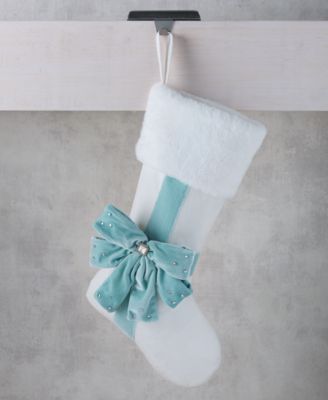 Opulence Fuzzy White Blue Bow Stocking, Macy's Exclusive