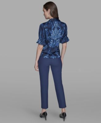 Petite Printed Puff-Sleeve Button-Front Shirt
