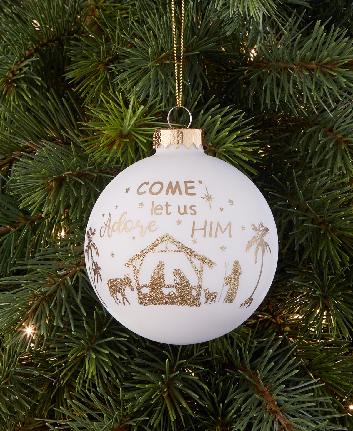 Holiday Lane Blessed White And Gold Nativity Ball Ornament, Macy's Exclusive In Multi