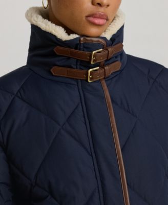 Women's Faux-Fur-Collar Diamond Quilted Jacket