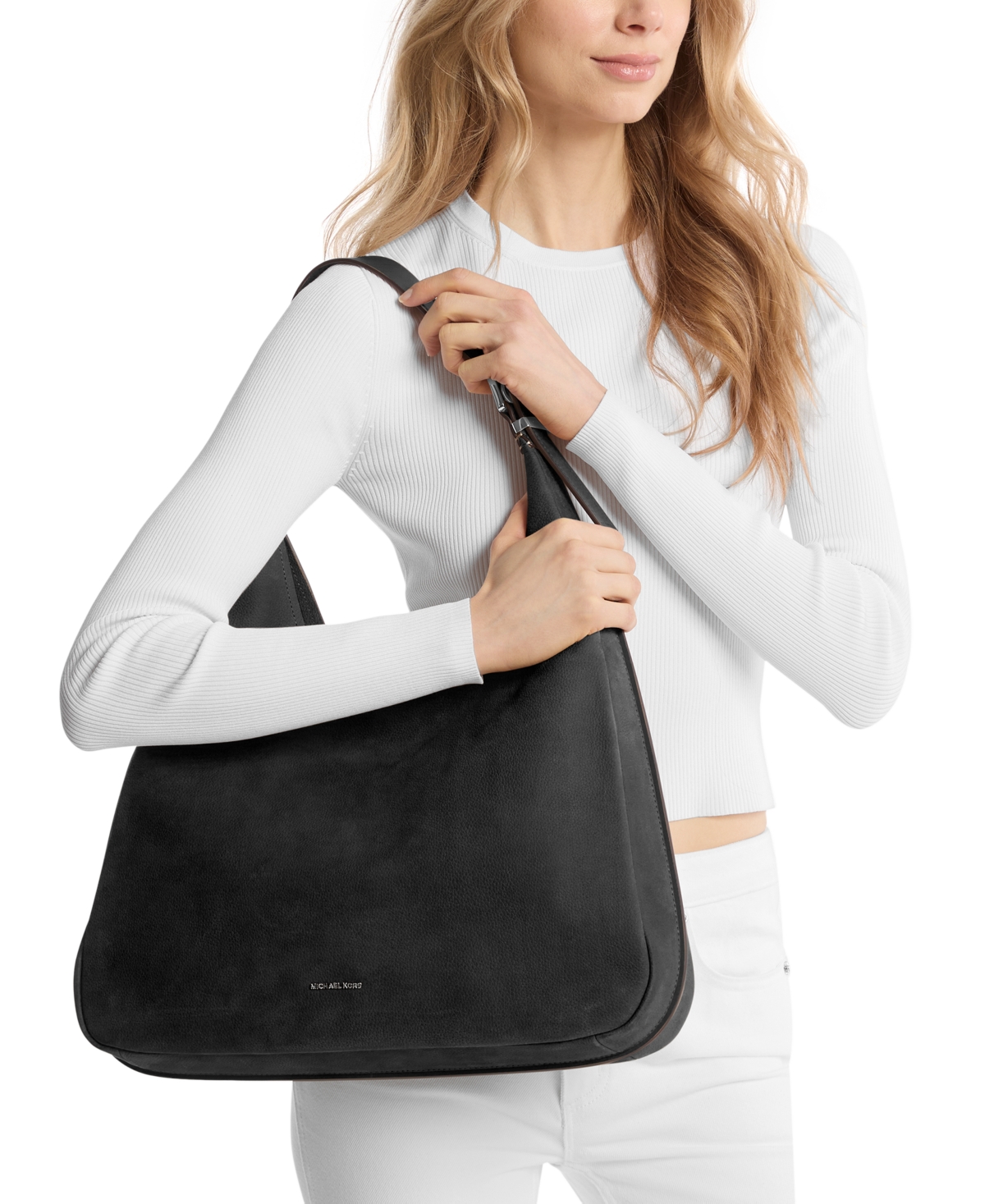 Michael Kors Michael  Nolita Large Leather Hobo Shoulder Bag In Black