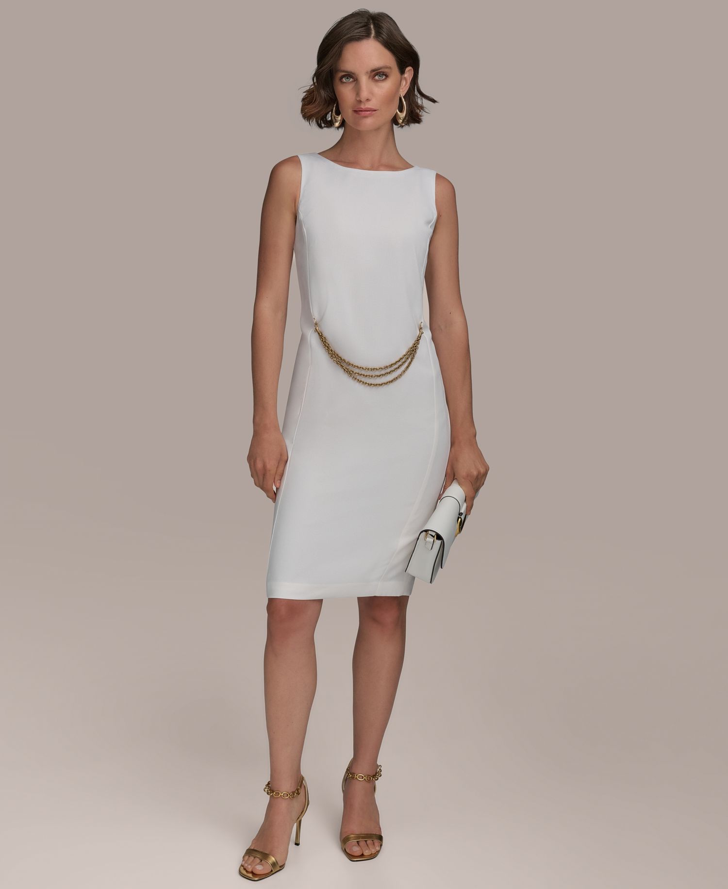 Women's Sleeveless Chain-Belt Sheath Dress