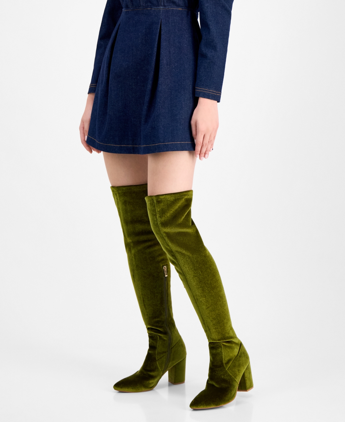 Smash Shoes Women's Malia Wide Calf Block Heel Over-the-knee Boots In Green