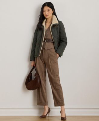 Women's Faux-Fur-Collar Diamond Quilted Jacket