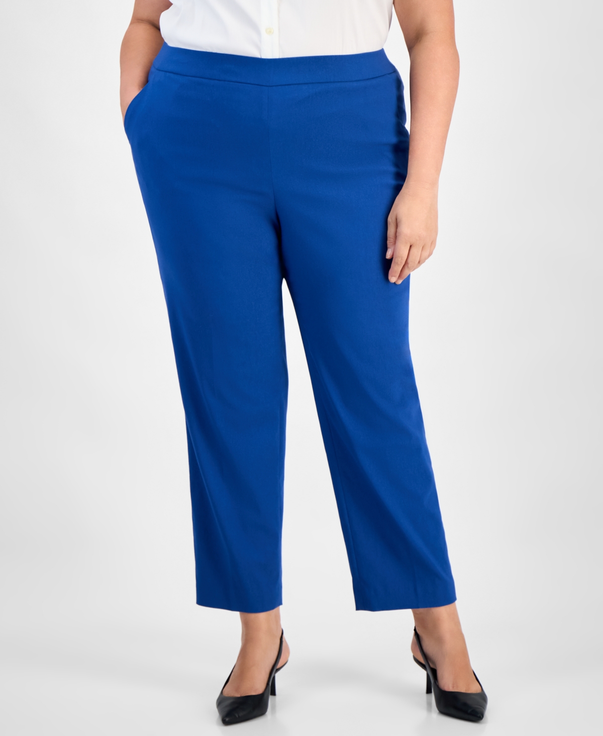 Kasper Plus High Rise Straight Leg Pull-On Pants