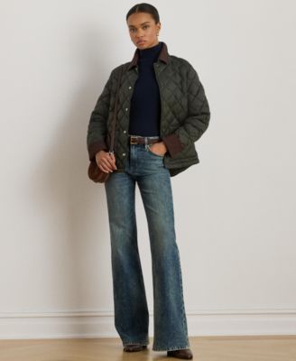Women's Corduroy-Collar Diamond Quilted Jacket