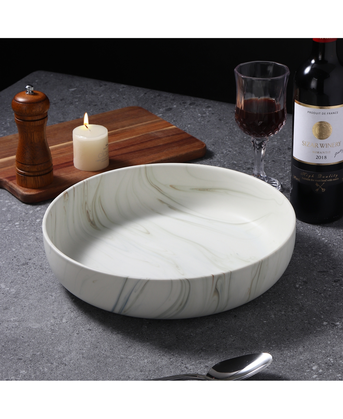 Lorren Home Trends Matte Marble Pattern Serving Bowl, 96-oz. In Sand