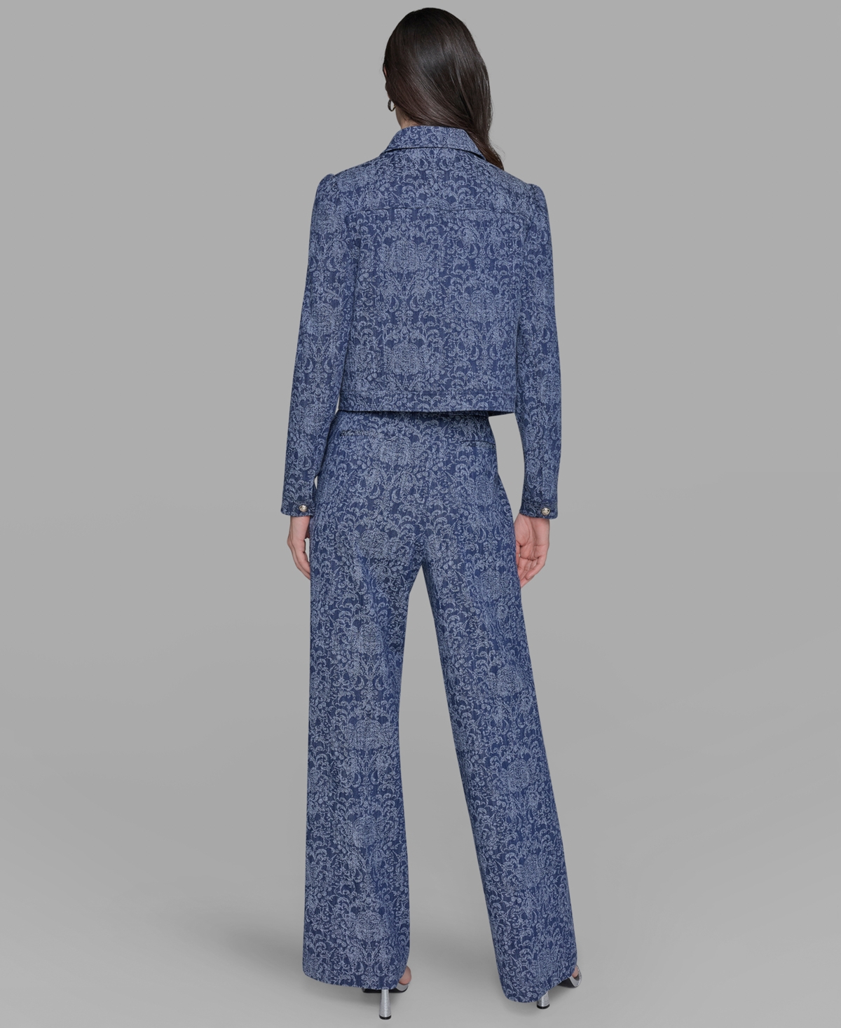 Karl Lagerfeld Petite Printed Button-front Jacket In Blue