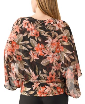 Women's Floral 3/4-Sleeve Poncho Blouse