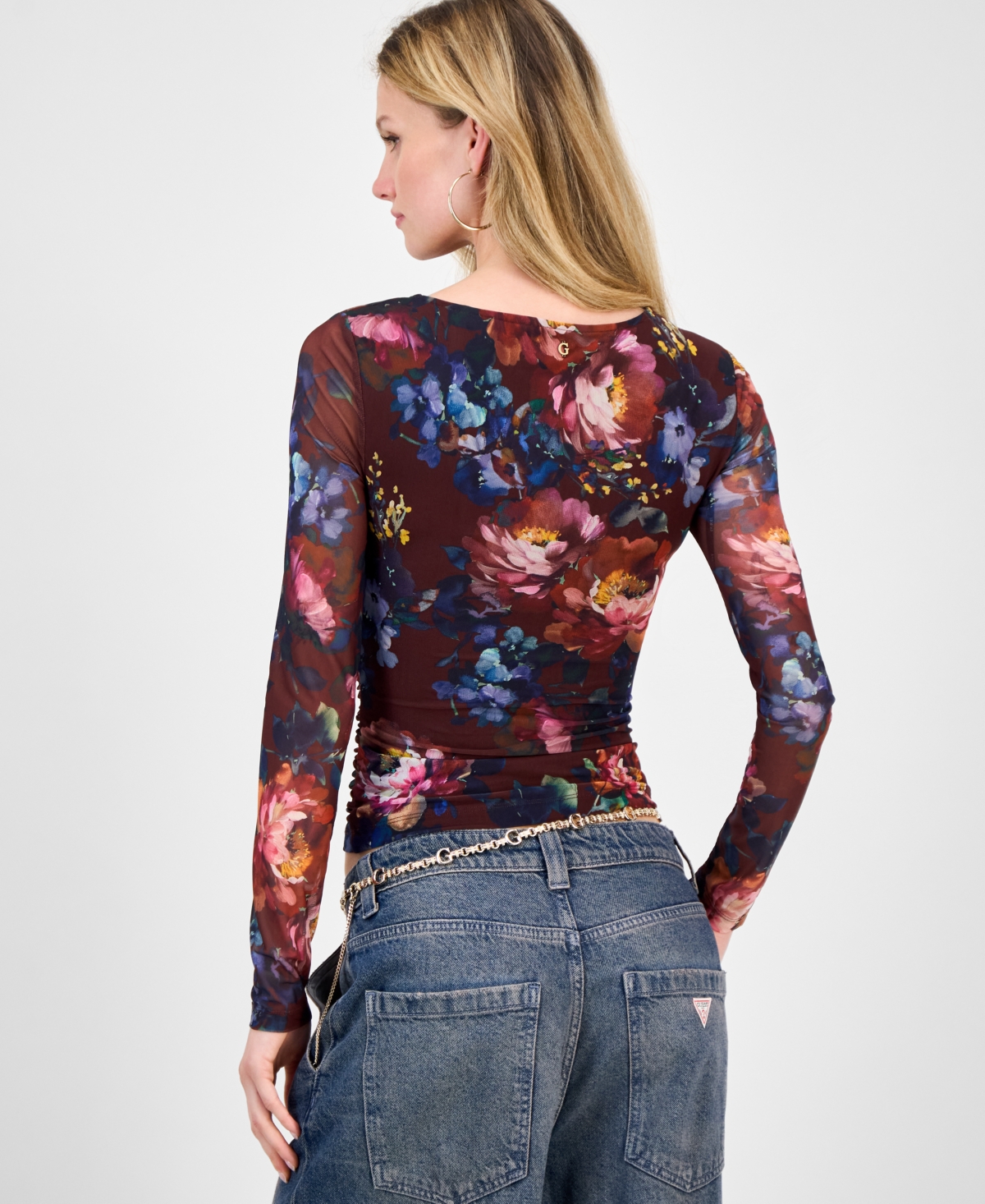 Guess Women's Bernardette Asymmetrical-Neck Long-Sleeve Top
