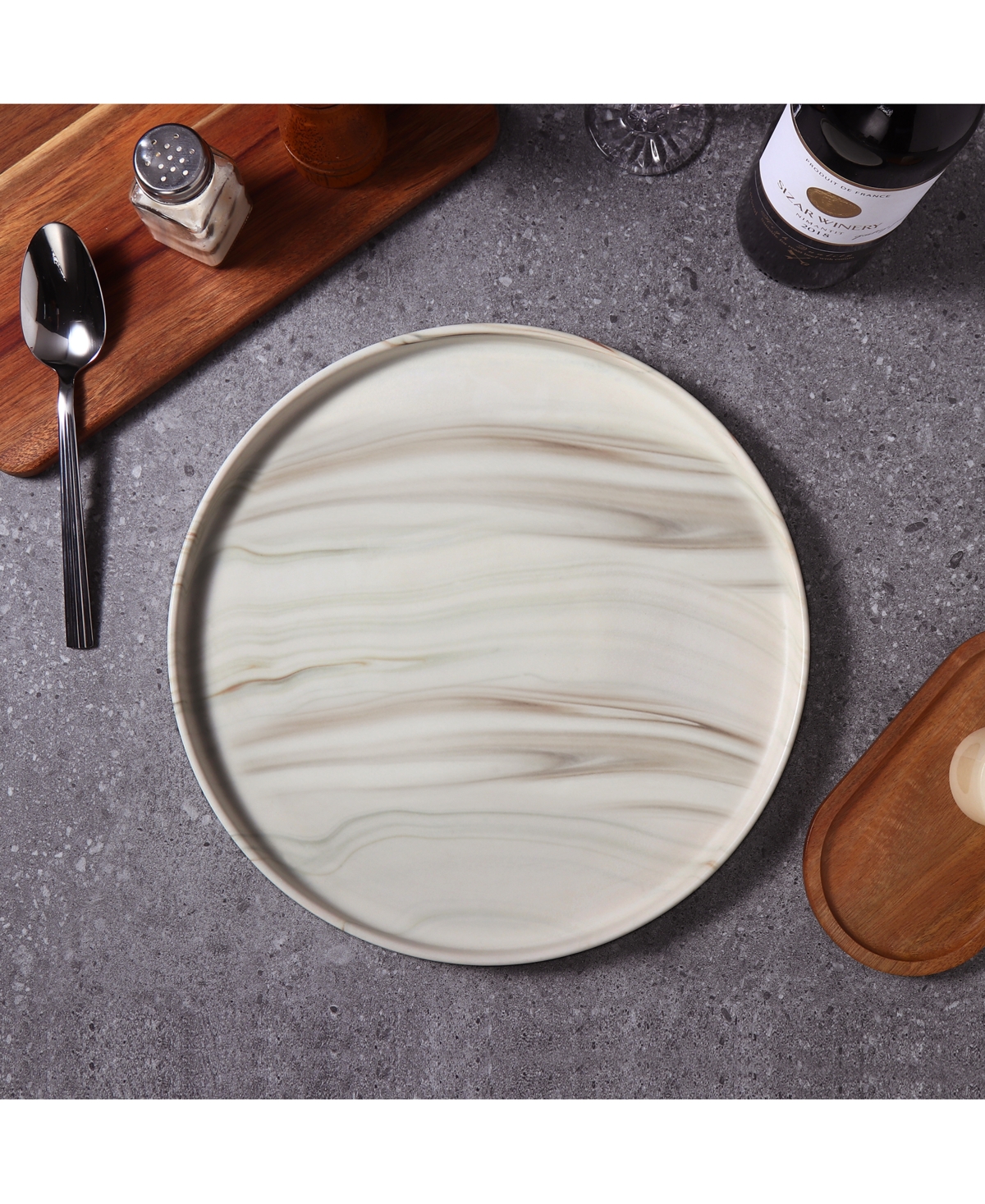 Lorren Home Trends Matte Marble Pattern Serving Platter In Sand