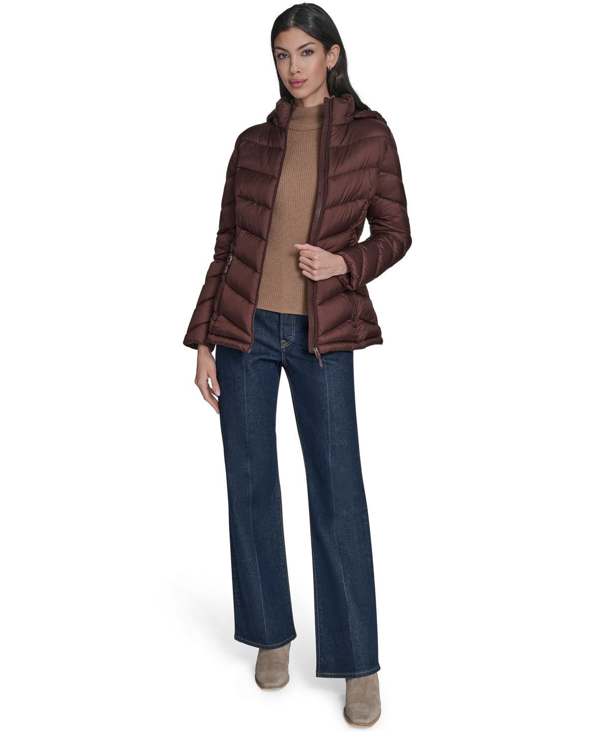 Charter Club Women's Packable Hooded Puffer Coat, Created For Macy's In Brown