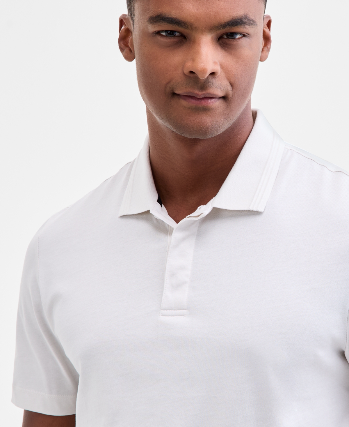 Alfani Men's Stretch Textured Stripe Jacquard Polo Shirt, Created For Macy's In White
