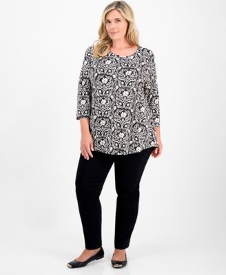 Plus Size Printed 3/4-Sleeve Top, Macy's Exclusive