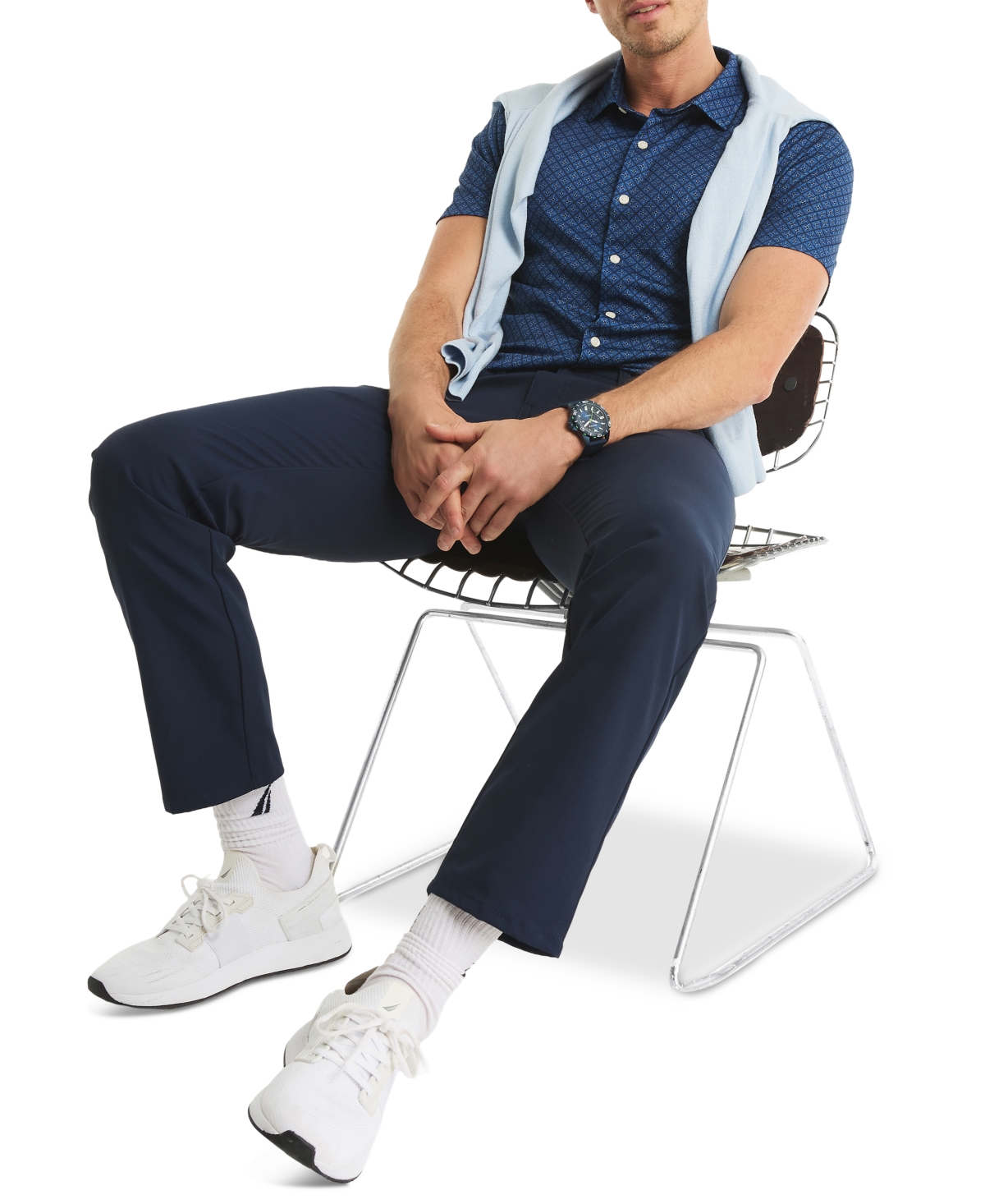Nautica Men's Printed Classic-fit Performance Button-down Shirt In Blue