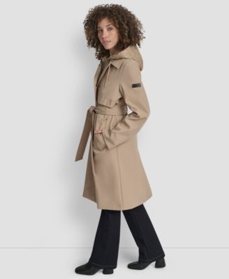 Women's Hooded Bibbed Belted Trench Coat