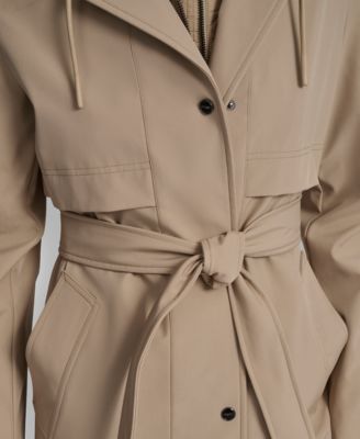 Women's Hooded Bibbed Belted Trench Coat