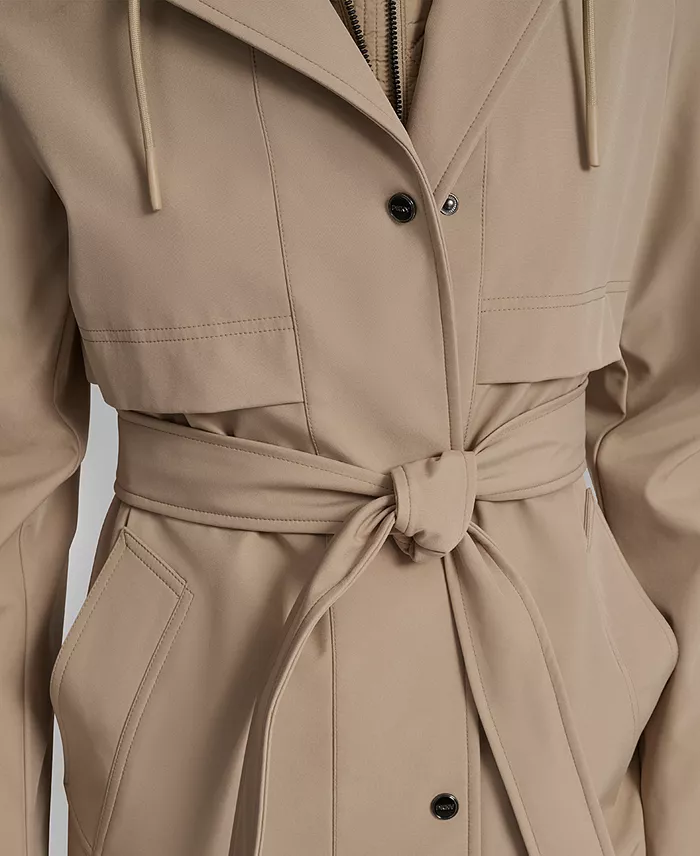 Women's Hooded Bibbed Belted Trench Coat - thumbnail 6