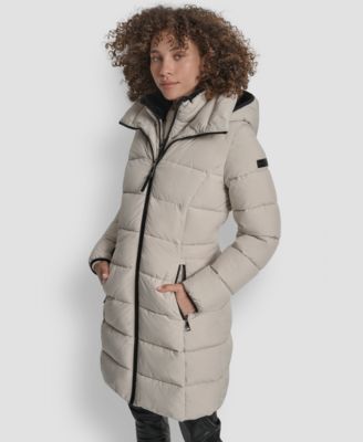 DKNY - Women's Bibbed Hooded Zip-Front Puffer Coat