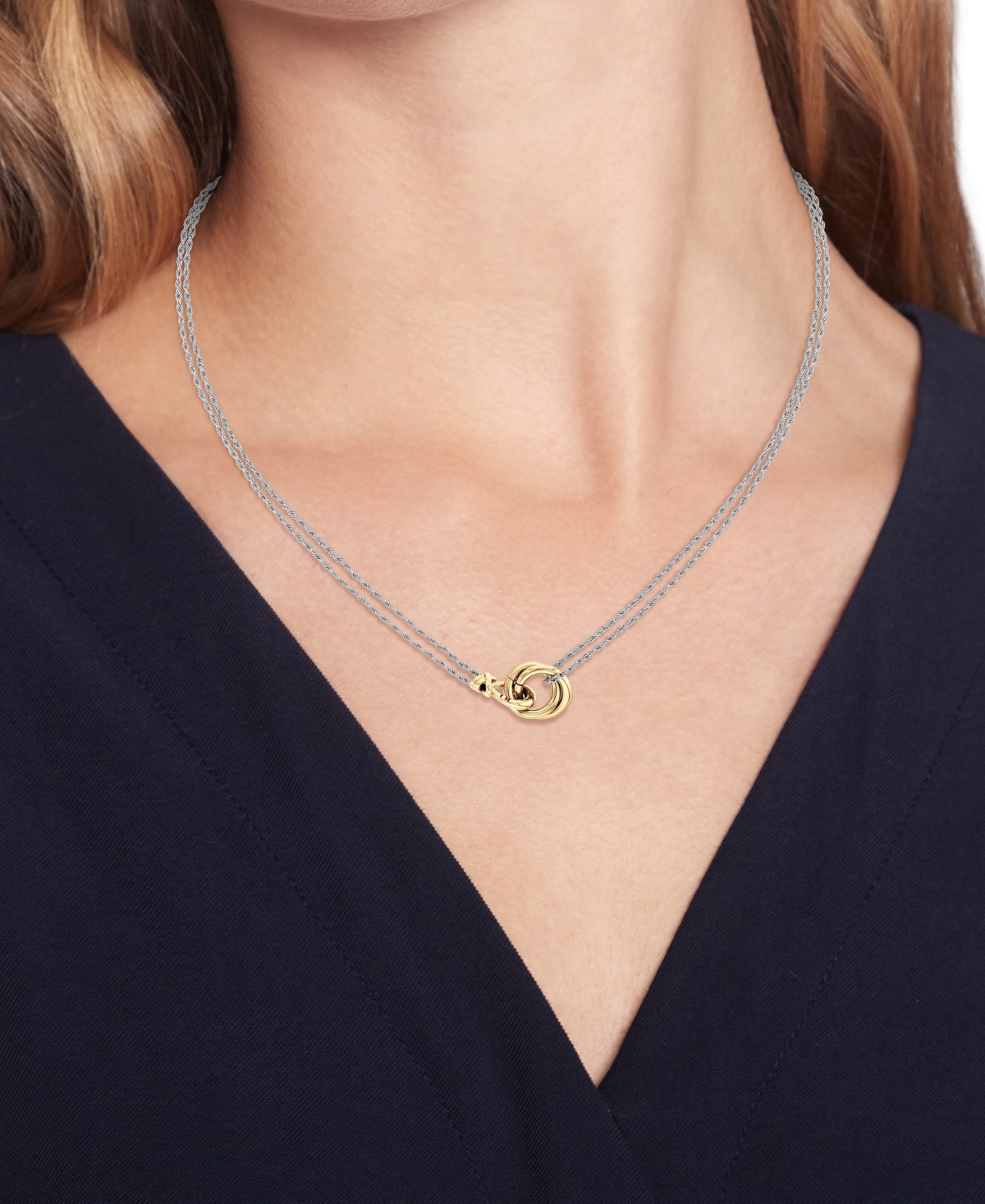 Tommy Hilfiger Two-tone Nautical Knot Pendant Necklace, 16" + 2" Extender In Silver