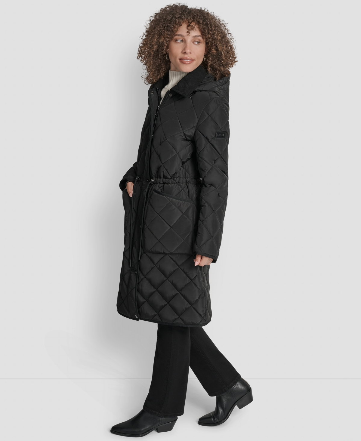 Dkny Women's Corduroy-collar Quilted Anorak Coat In Black