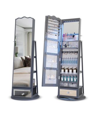 60&deg; Rotating Full-Length Mirror Jewelry Cabinet with Lights