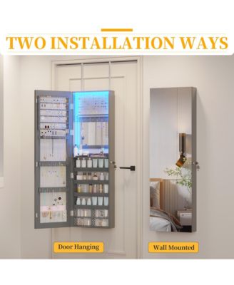 Wall/Door Mounted LED Jewelry Storage Mirror Cabinet