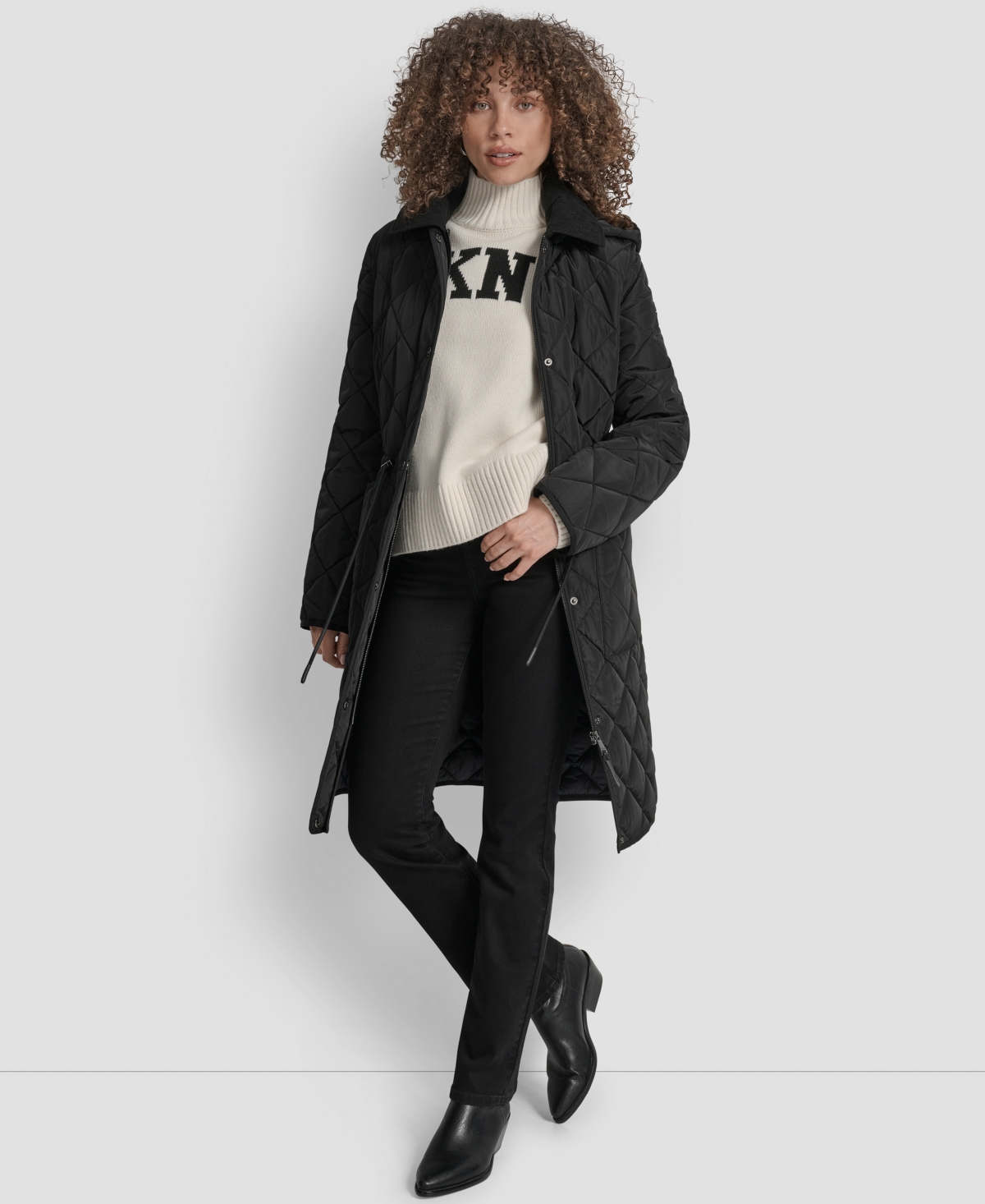Dkny Women's Corduroy-collar Quilted Anorak Coat In Black