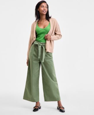 Women's High-Rise Belted Cropped Wide-Leg Pants