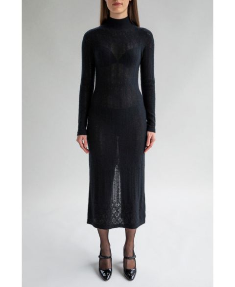 Женское платье SSKEIN Margot Pointelle Lace Slim Knit, цвет: Чёрный