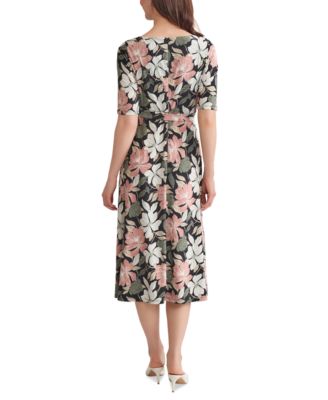Women's Printed Elbow-Sleeve Midi Dress, Regular & Petite