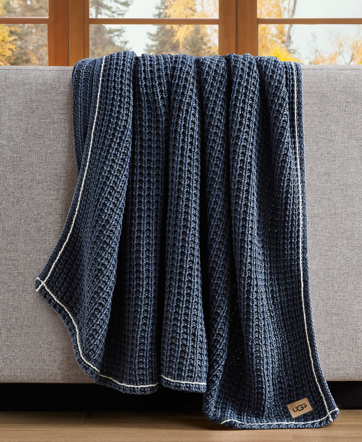 Ugg Luna Cotton Waffled Knit Throw Blanket, 50" X 70" In Blue