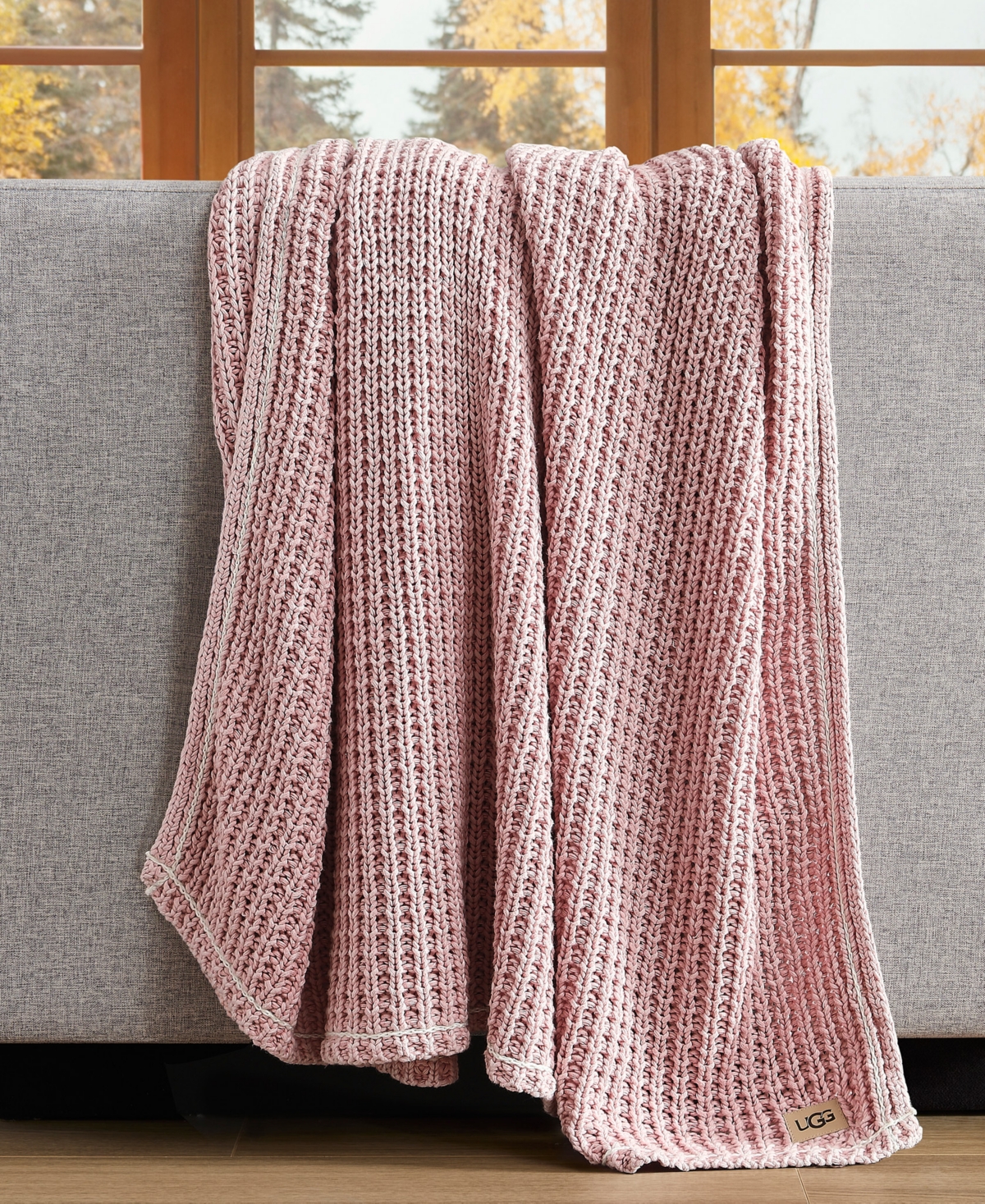 Ugg Luna Cotton Waffled Knit Throw Blanket, 50" X 70" In Pink