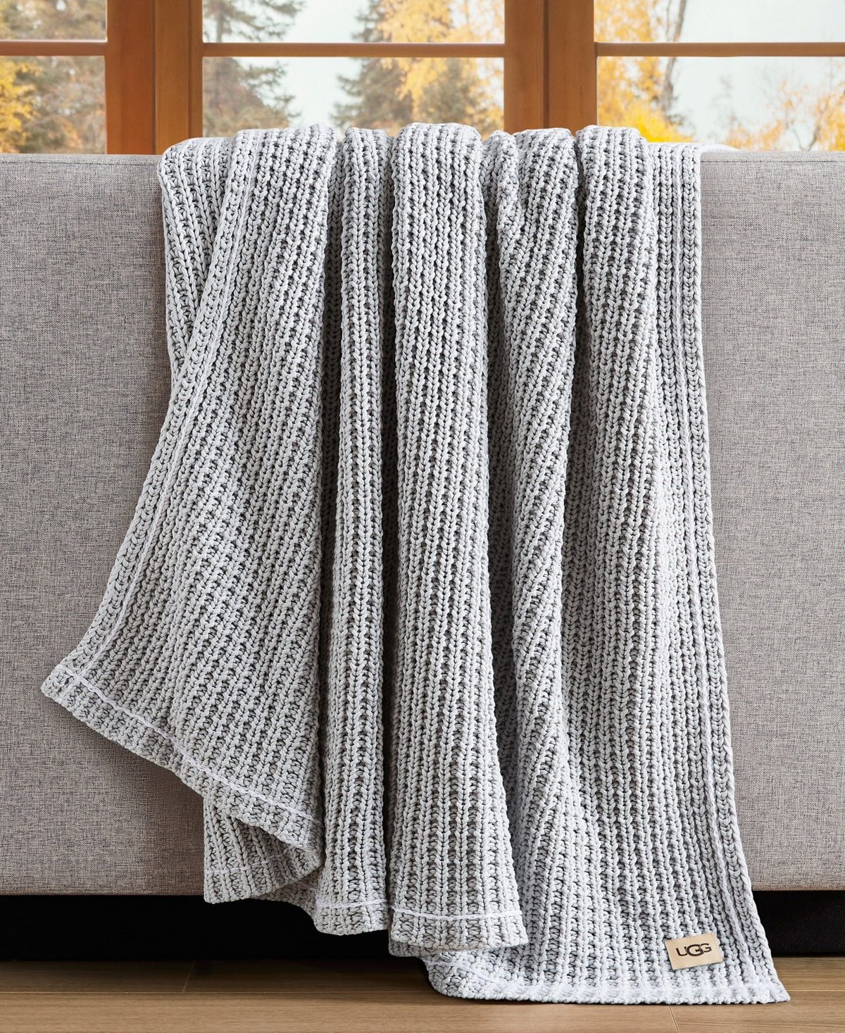Ugg Luna Cotton Waffled Knit Throw Blanket, 50" X 70" In Gray