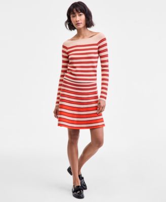 On 34th Womens Striped Knit Boat Neck Top Pull On Skirt Macys Exclusive In Orange