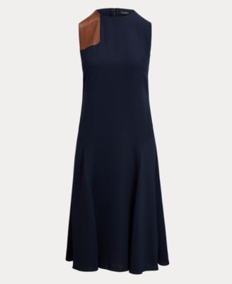 Women's Faux-Leather-Trim Georgette Dress