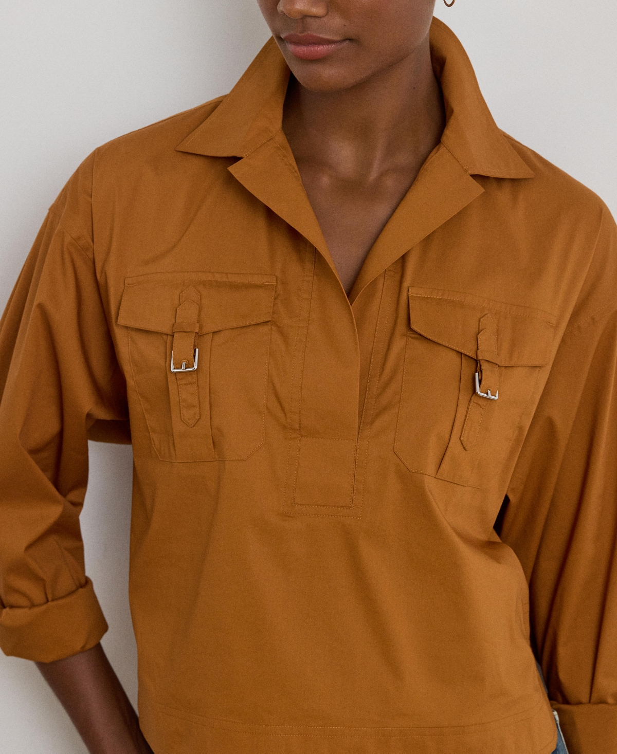 Ralph Lauren Women's Buckle-trim Cotton-blend Shirt In Multi