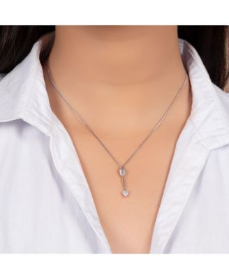 Minimalist Heart Shape Cubic Zirconia CZ Tip Arrow Pendant Necklace Sterling Silver