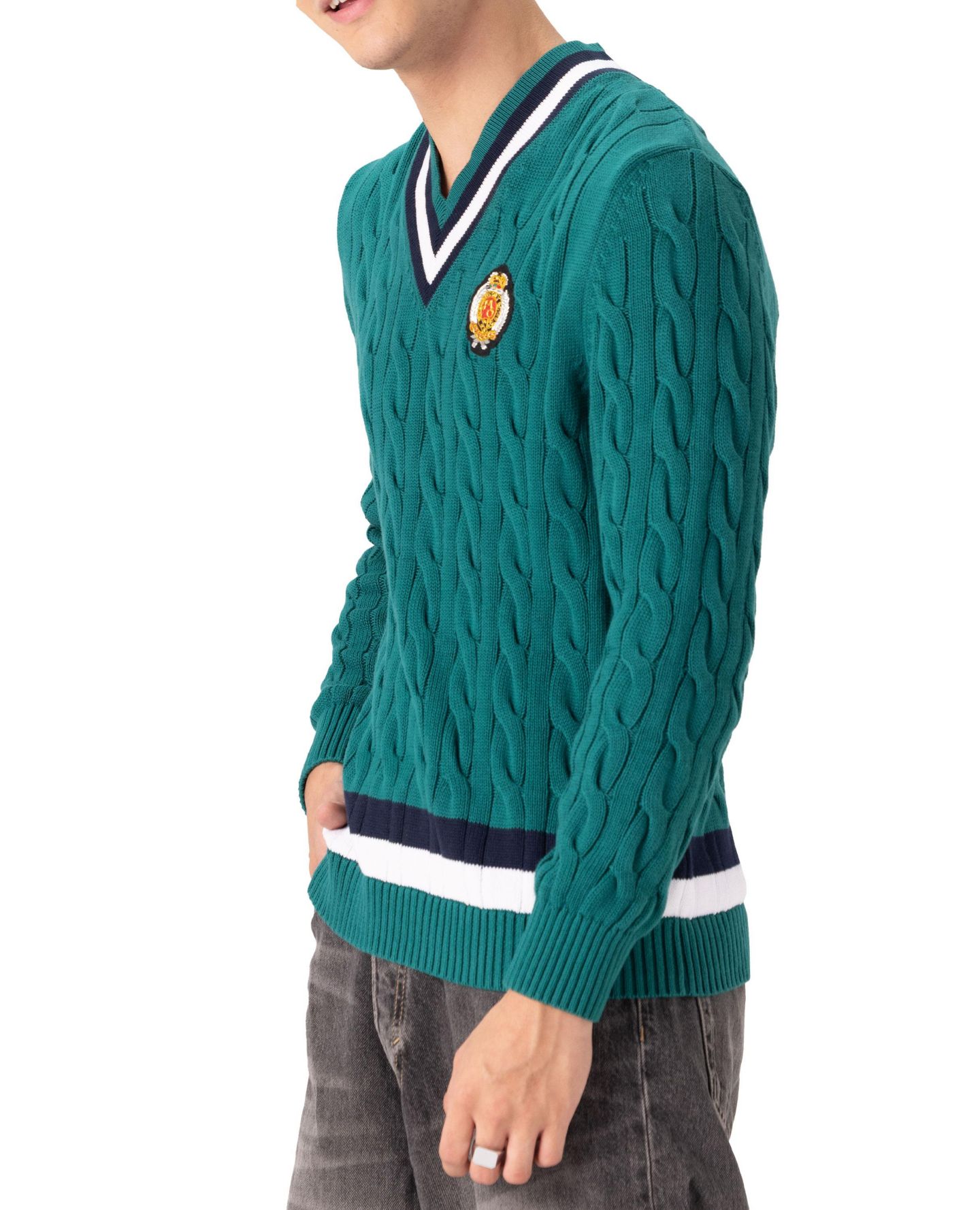 Мужской свитер Members Only Cotton Cable Knit Cricket, цвет: Зелёный — фото 6