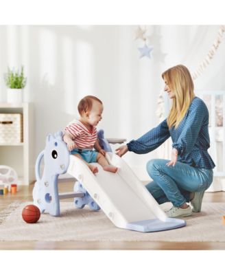 Kids Slide with Climber and Basketball Hoop, 3-in-1 Baby Slide,