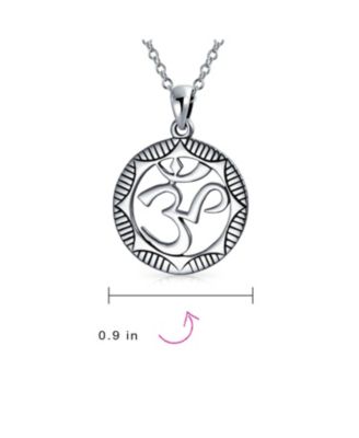 Round Circle Sanskrit Symbol Yoga Medallion Aum Om Ohm Pendant Necklace Oxidized .925 Sterling Silver