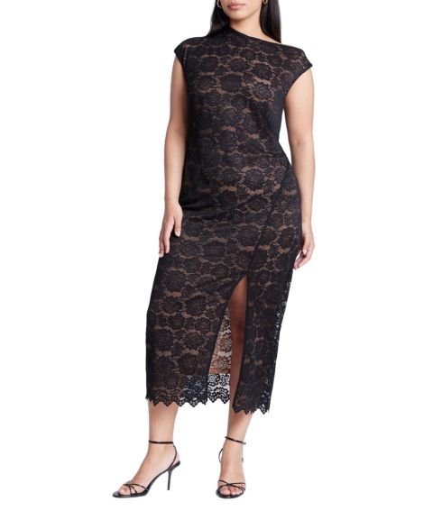 Женское платье ELOQUII Plus Size Twist Neck Lame Maxi, цвет: Чёрный оникс