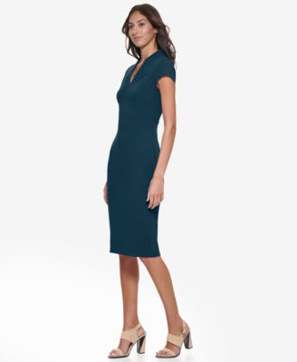Women's Scuba Crepe Split V-Neck Sheath Dress