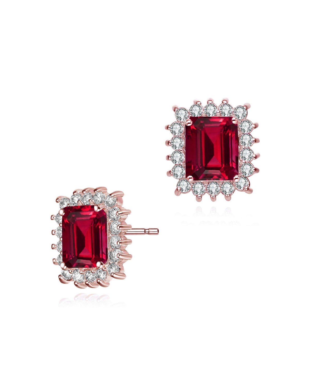 Square Stud Earrings with Colored Cubic Zirconia - Red