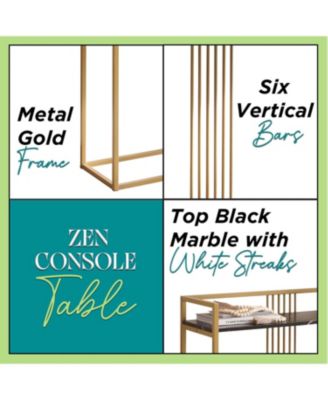 Modern Sofa Console Table with Faux Marble Storage Shelf & Gold Metal Frame for Hallway, Bedroom, Living Room, Foyer