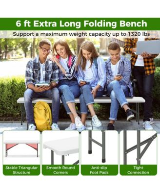 2PCS 6 ft Plastic Folding Bench w/ 1320 LBS Capacity Handle & Lock For Outdoor