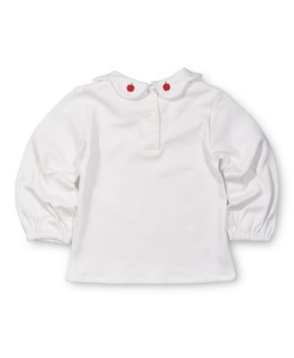 Toddler Girls White Knit Blouse With Embroidered Apples