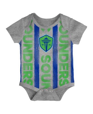 Newborn 3-Pack Green/Heather Gray/Blue Seattle Sounders FC Loyal Buddies Bodysuit Set